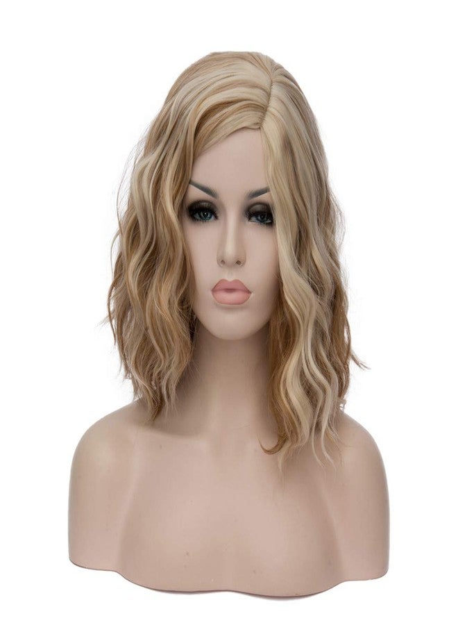 Cying Lin Short Bob Wavy Curly Wig Brown Mixed Blonde Wig For Women Cosplay Halloween Wigs Heat Resistant Bob Party Wig Include Wig Cap (Brown Mixed Blonde) - Image 1